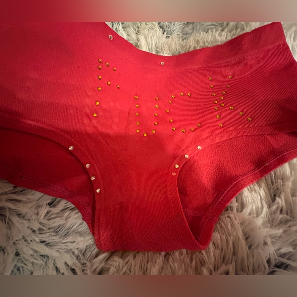 Red Knit Sweater with Rhinestone Letters - Picture 2 of 3